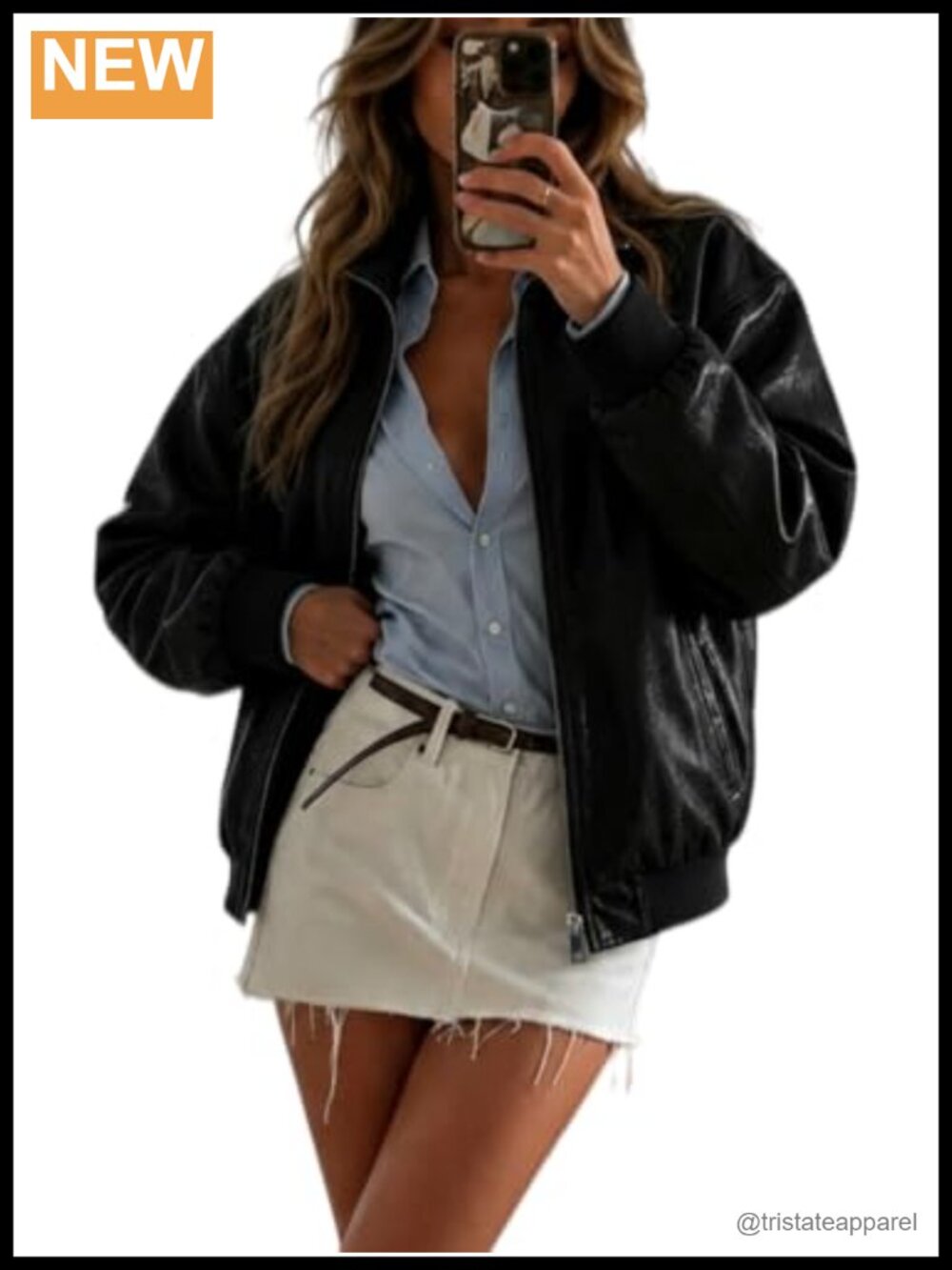 Women Faux Leather Oversize Motorcycle Jacket PU Biker Coat